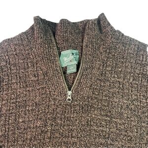 Woolrich Men's Ramie Wool Blend Pullover 1/4 Zip Sweater Brown Block Ribbed Sz L